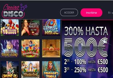 Fantástico Bono de bienvenida Casino Disco hasta de 300% con 500 euros máximo